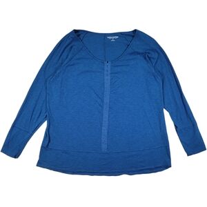 Soft Surroundings Tunic Top Womens 2X Blue Cotton Long Sleeve Casual Comfy Shirt